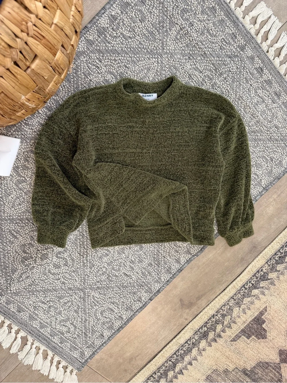 New Old Navy Girls Cozy Mock-Neck Chenille Sweater Olive Green Large